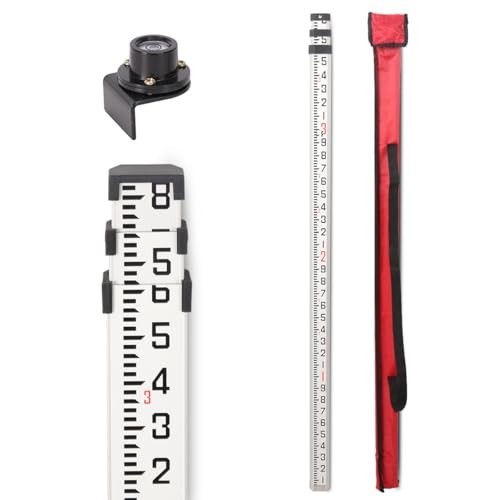 9ft Dual-Sided Telescoping Leveling Rod, 3 Sections, Bubble Level & Carry Case