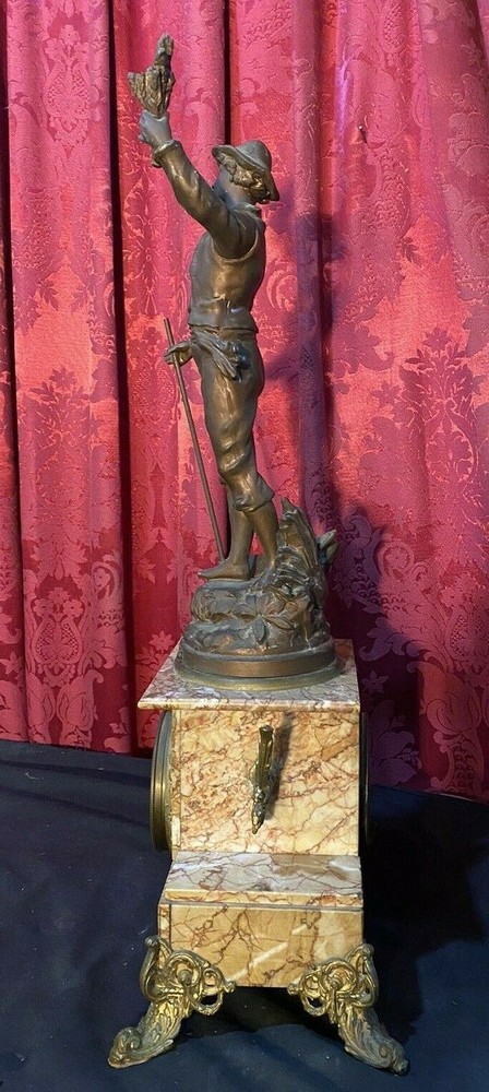 23" ANTIQUE VICTORIAN FIGURAL HARVEST MANTEL CLOCK