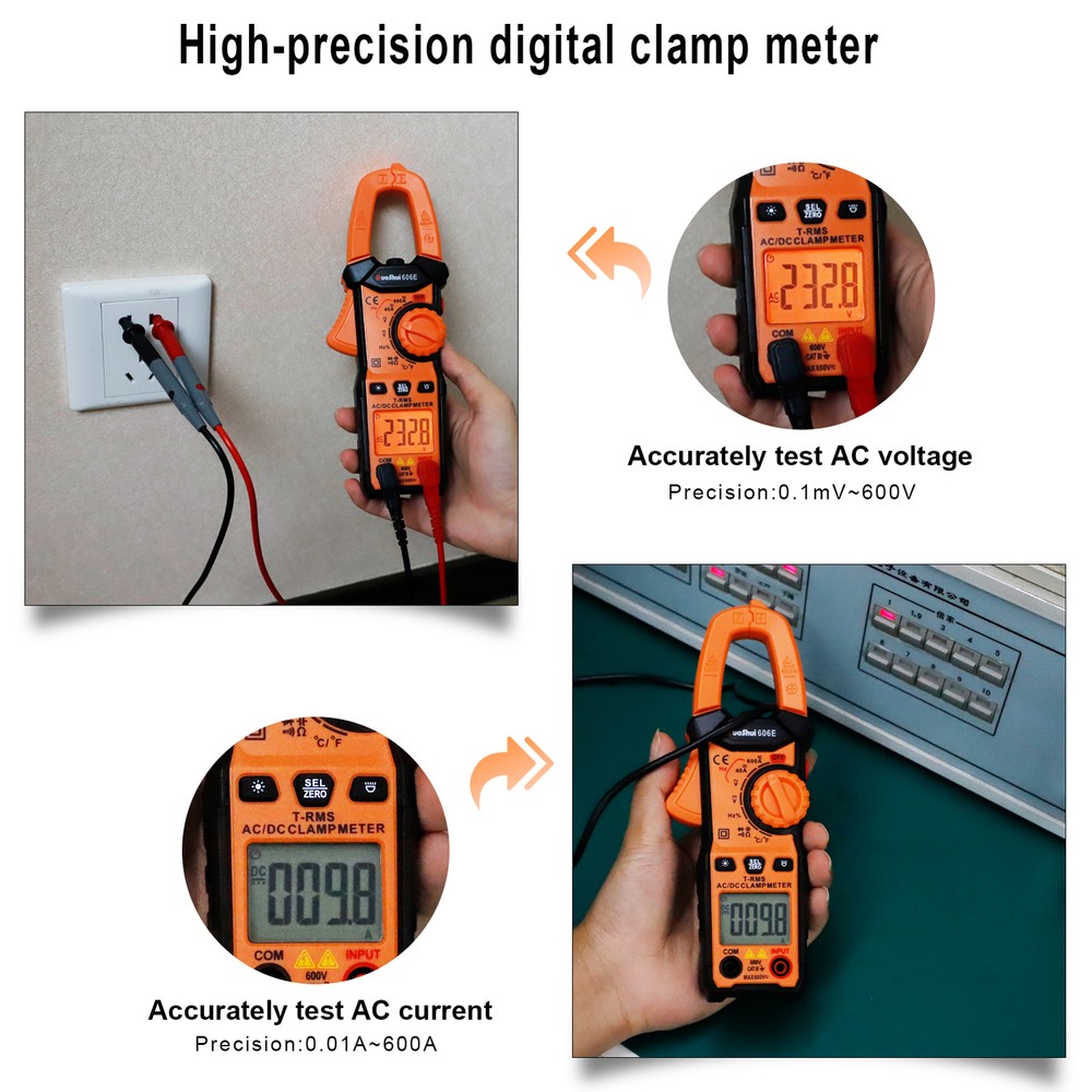 Digital Multimeter Tester AC DC Volt Amp Clamp Meter Auto Range LCD Handheld