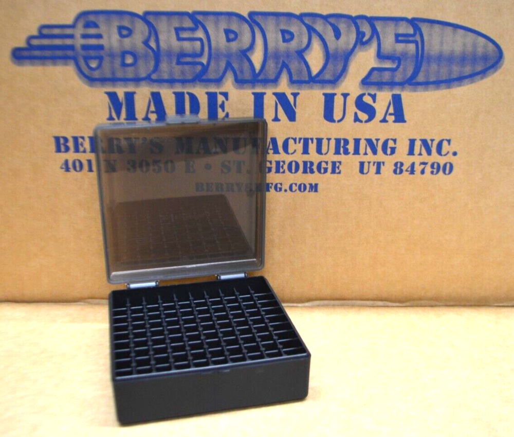3 x 38 / 357 BERRY AMMO BOXES 100 RD PLASTIC HOLDER (SMOKE / BLACK)