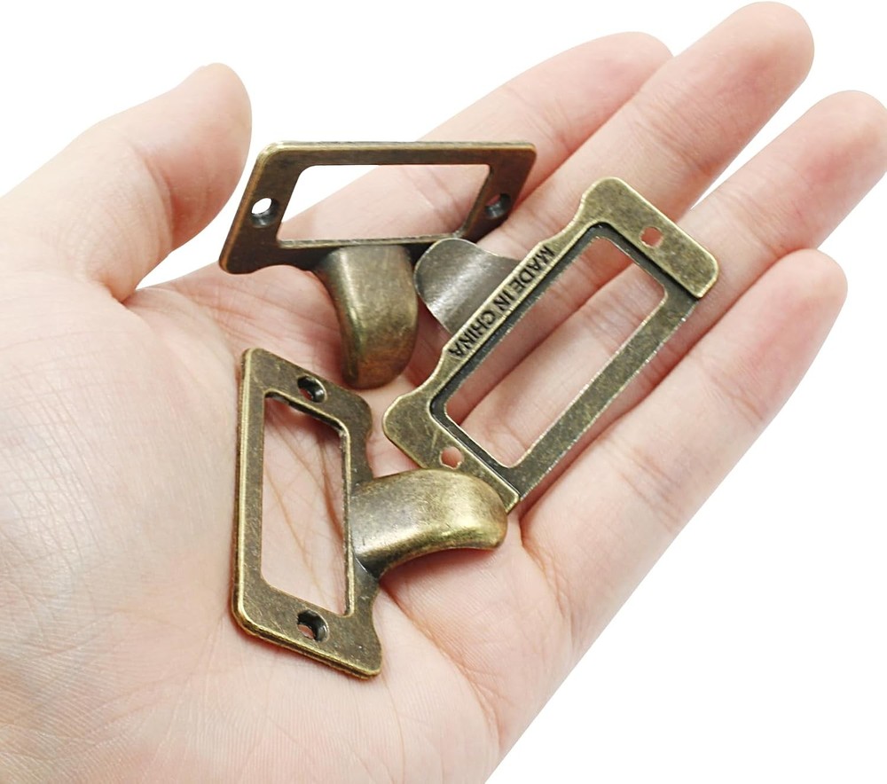 10 Pcs Antique Bronze Library Label Card Catalog Pulls,Vintage Label Holder Pull