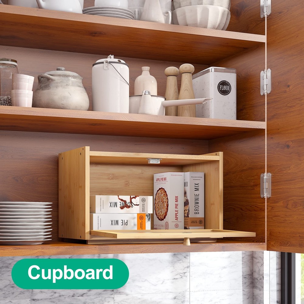 Large Bread Box for Kitchen Counter, Bamboo Bread Storage Container with Wavy...