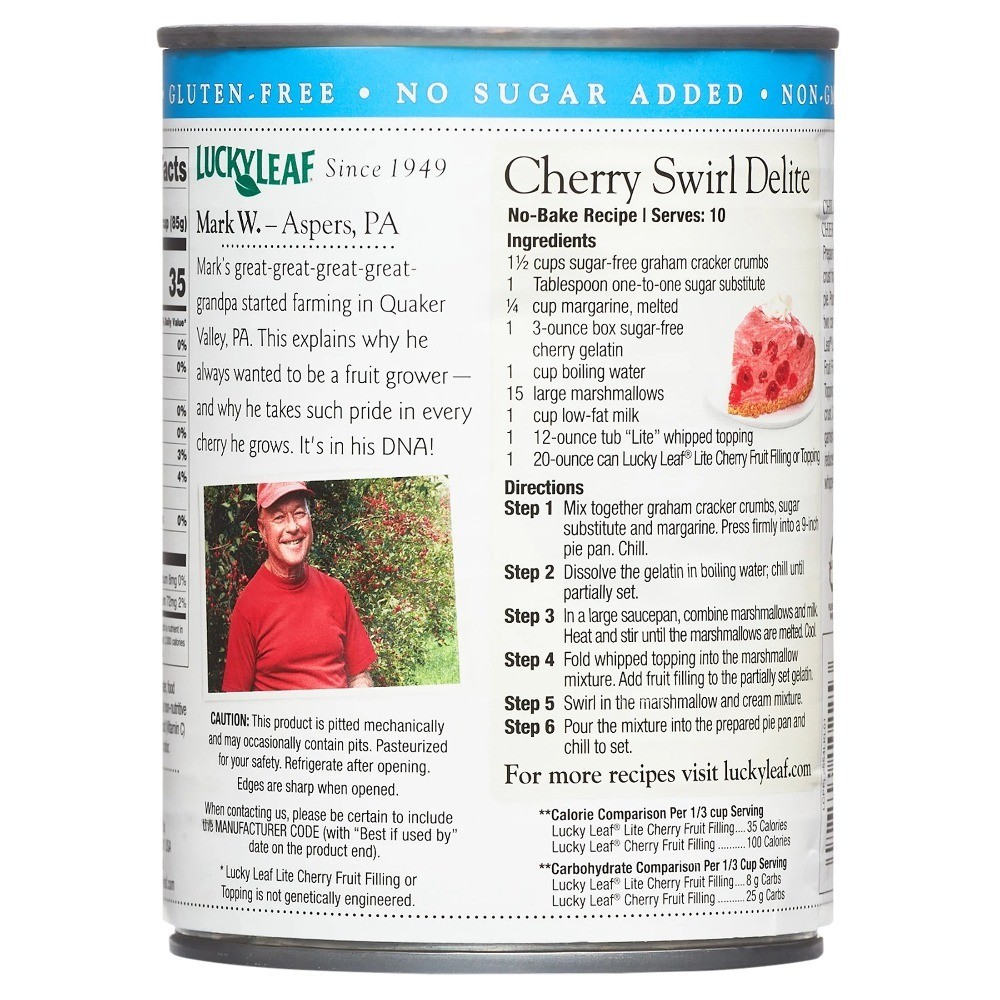 Lite Cherry Fruit Filling and 20 oz Can 6 Pack Bulk