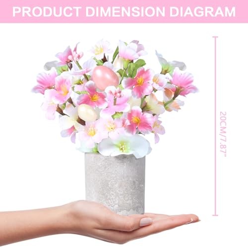 Easter Decorations, 2PCS Artificial Easter Flower Egg Potted Table Pink