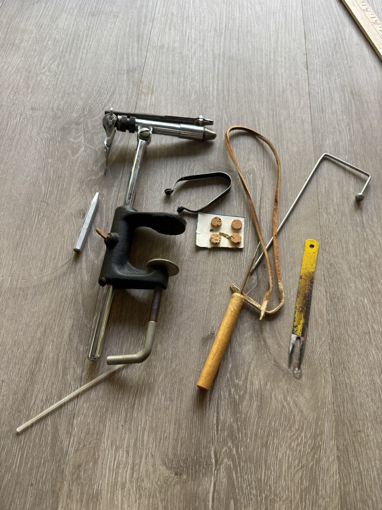 Thompson Fly Tying Vise Model A + Tools Lot