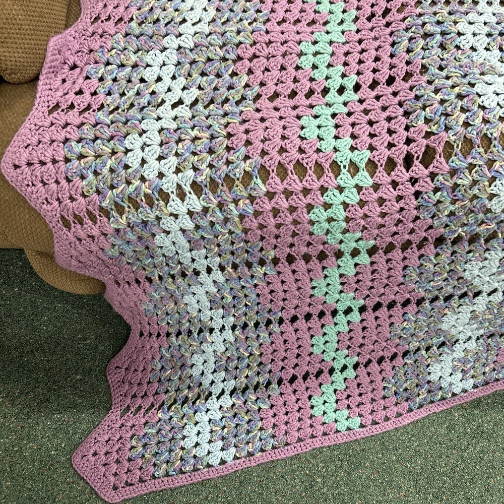 Grannycore Large Crochet Afghan Multi Colored Blanket/Bedspread/Throw 72”X 81”