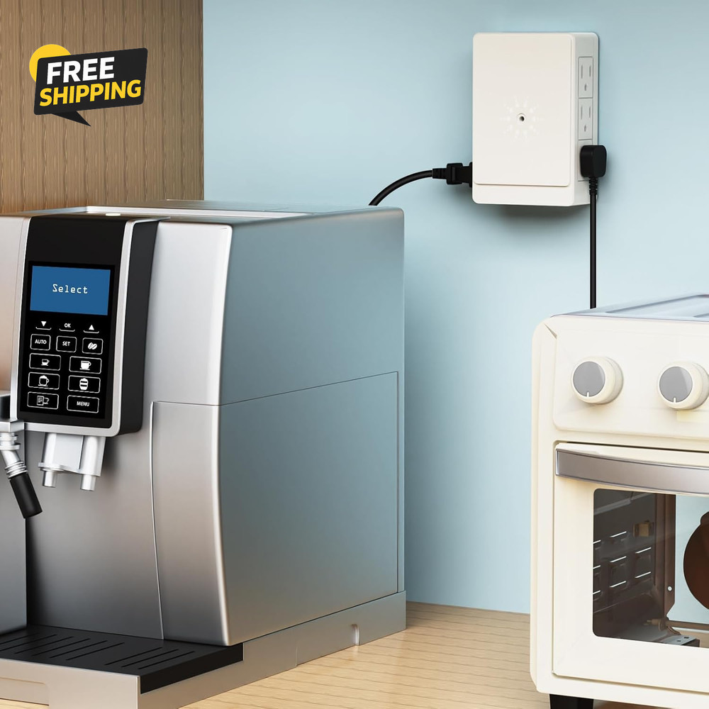 2 Pack Side Outlet Plug Adapter, 6-Outlet Extender, 3-Prong, Multiple Plug