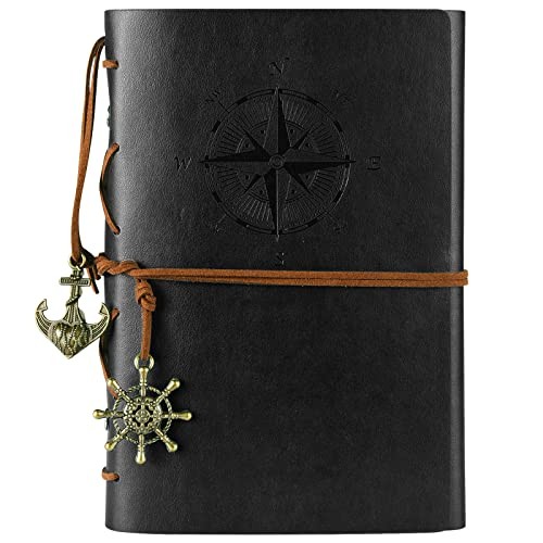 Leather Journal Notebook, Vintage Spiral Notebook Refillable Daily Black