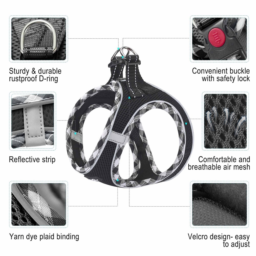 haapaw Dog Harness with Leash Set, No Pull Adjustable Reflective M, Black