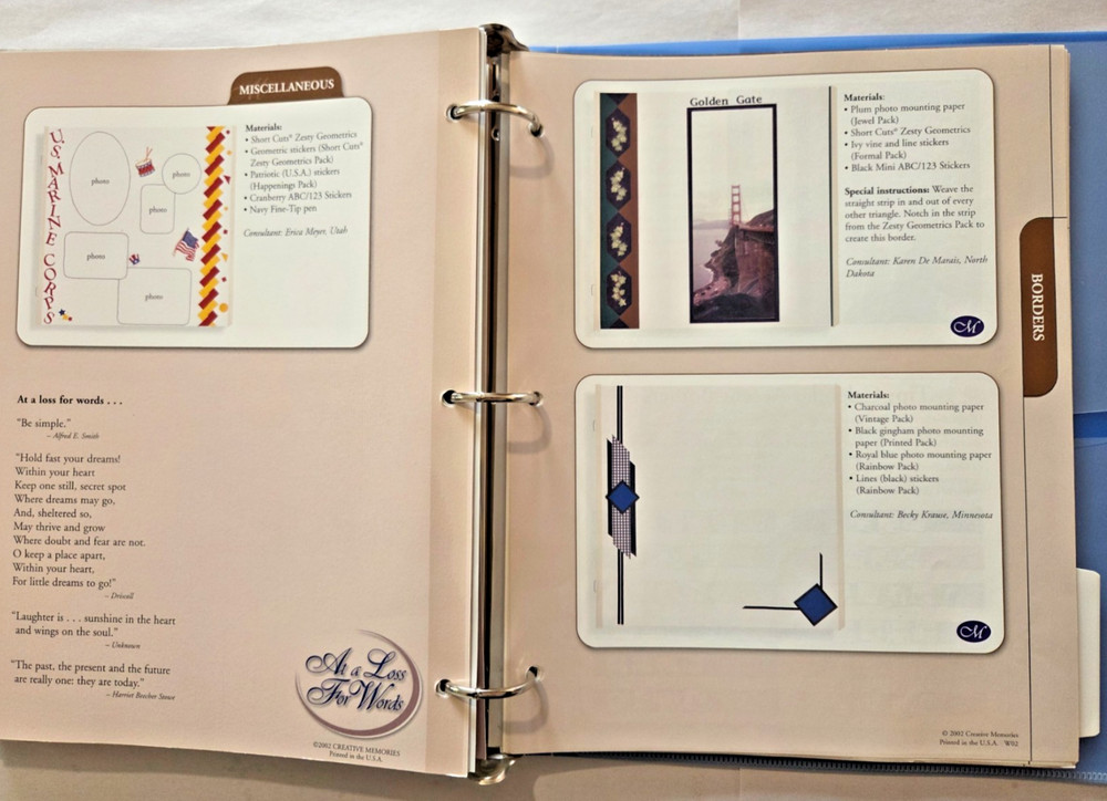 Creative Memories CM BLUE PAGE PATTERNS ORGANIZER BINDER FILLED OVER 200 PAGES