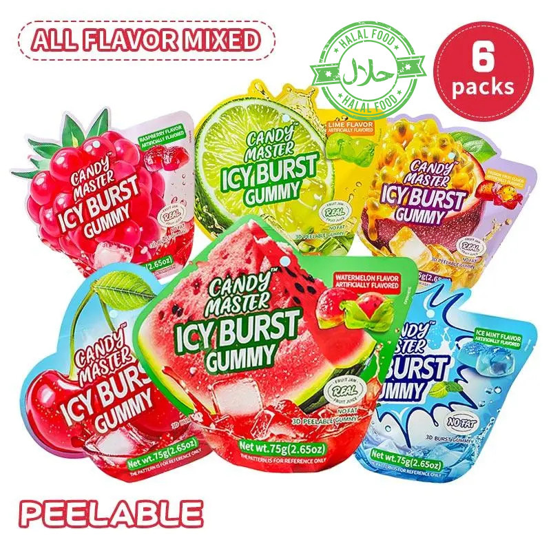 Candy Master Icy Burst Cherry Peelable Candy 2.65 oz* 6 Pack, HALAL Certified