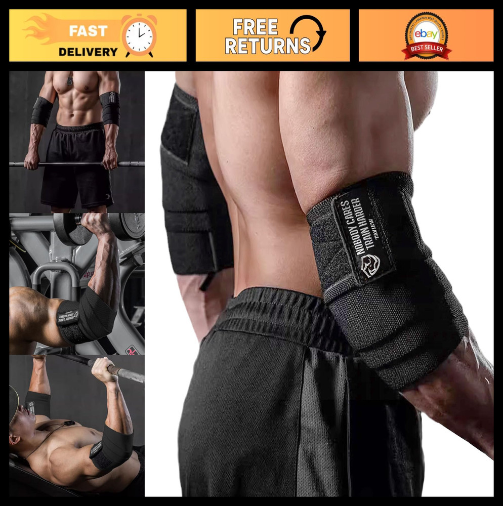 Elastic Elbow Wraps for Weightlifting - Compression Support Straps for Gym, Powe