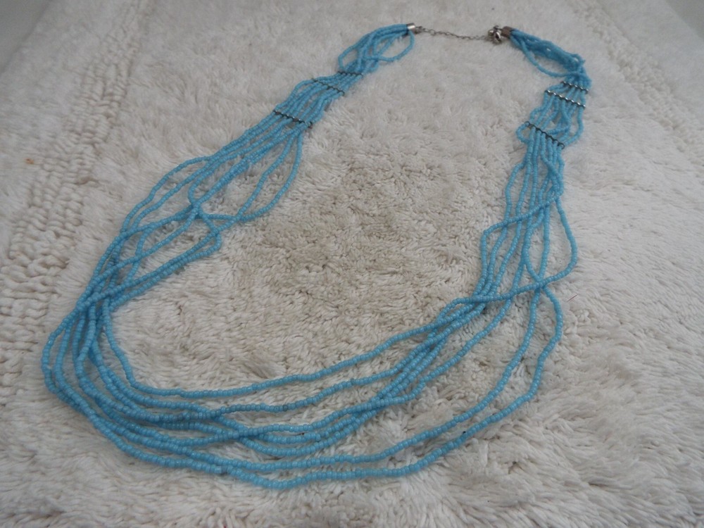 Multi Strand Blue Micro Glass Bead Necklace (C35)