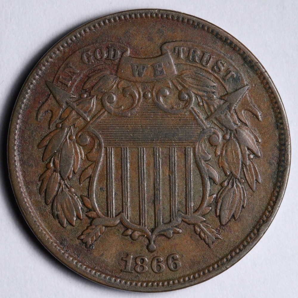 1866 Two Cent Piece AU E213 WKMW