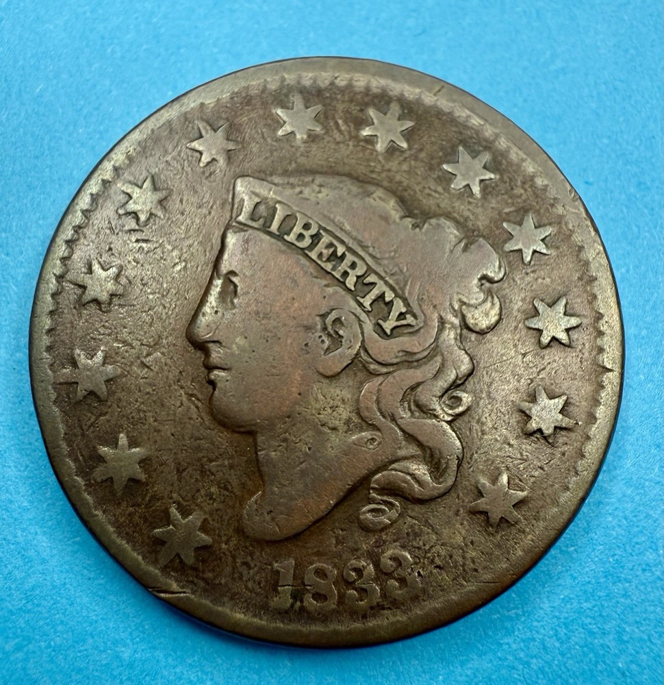 1833 Coronet Head Large Cent – Rotated Die Error – Early U.S. Copper