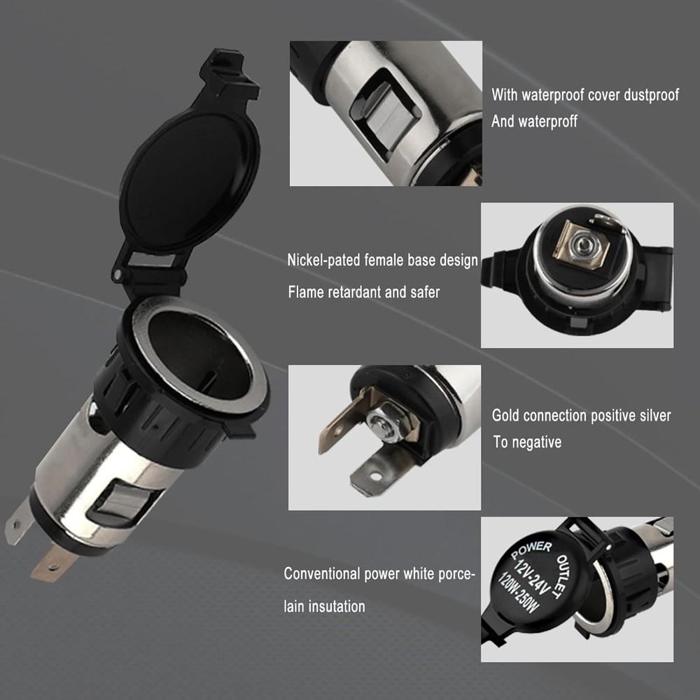Cigarette Lighter Socket, DC 12V Car Lighter,12 Volt Female Power 3