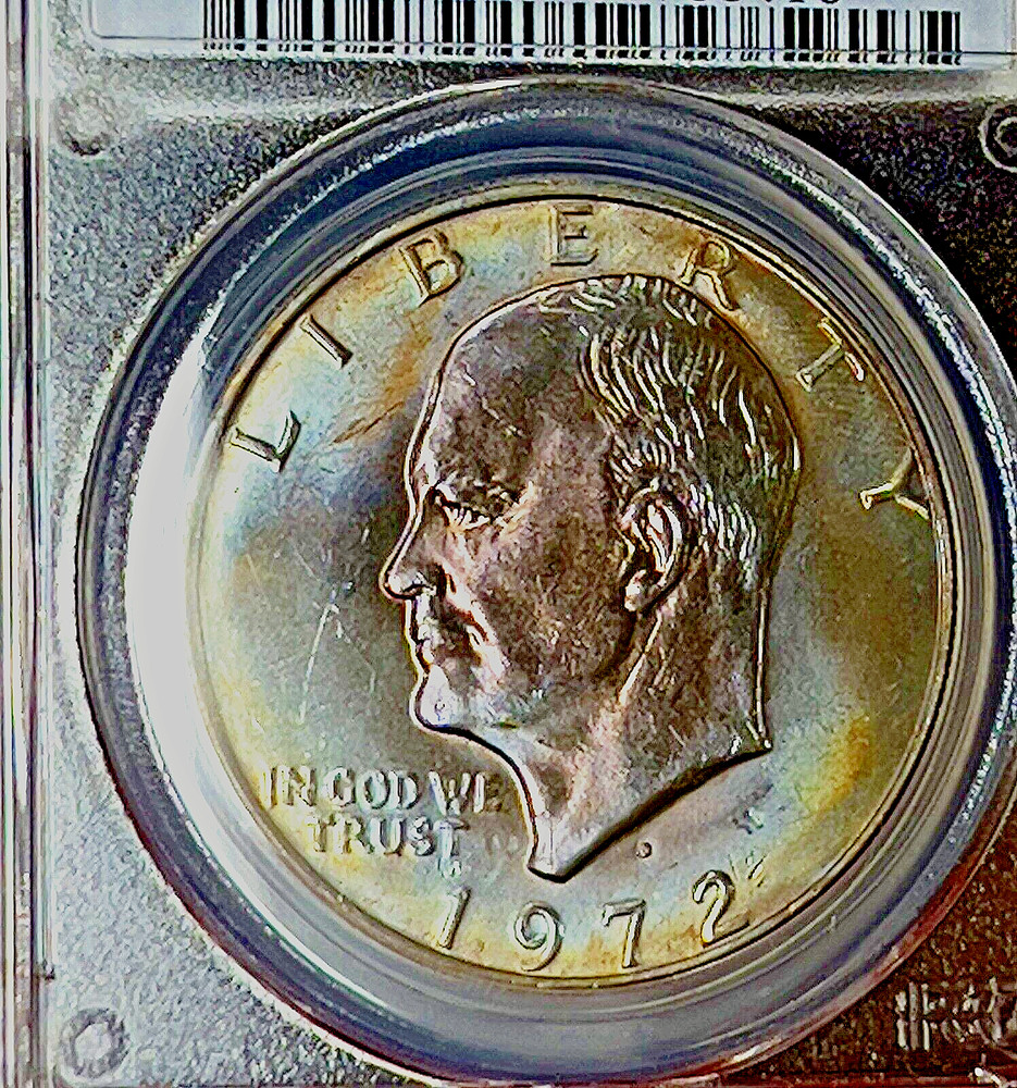 PCGS MS-65 RAINBOW TONING! 1972-D IKE DOLLAR