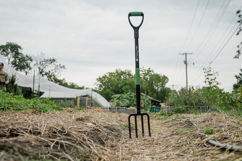 Short Handle Digging Fork with Heavy Duty Carbon Steel Construction, Ergonomi...