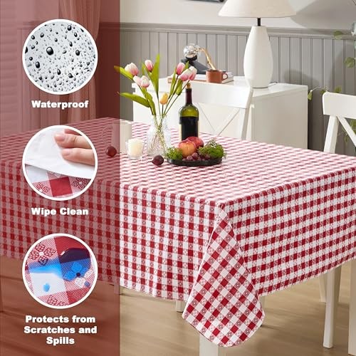 60 x 84 Inch Rectangle Vinyl Tablecloth with 84" x 60" (Rectangular) Red