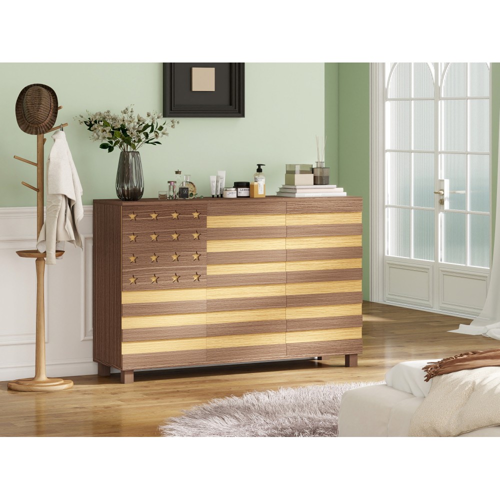 Brown 55" Buffet Sideboard Cabinet,2 Drawers, 3 Doors, Adjustable Shelf