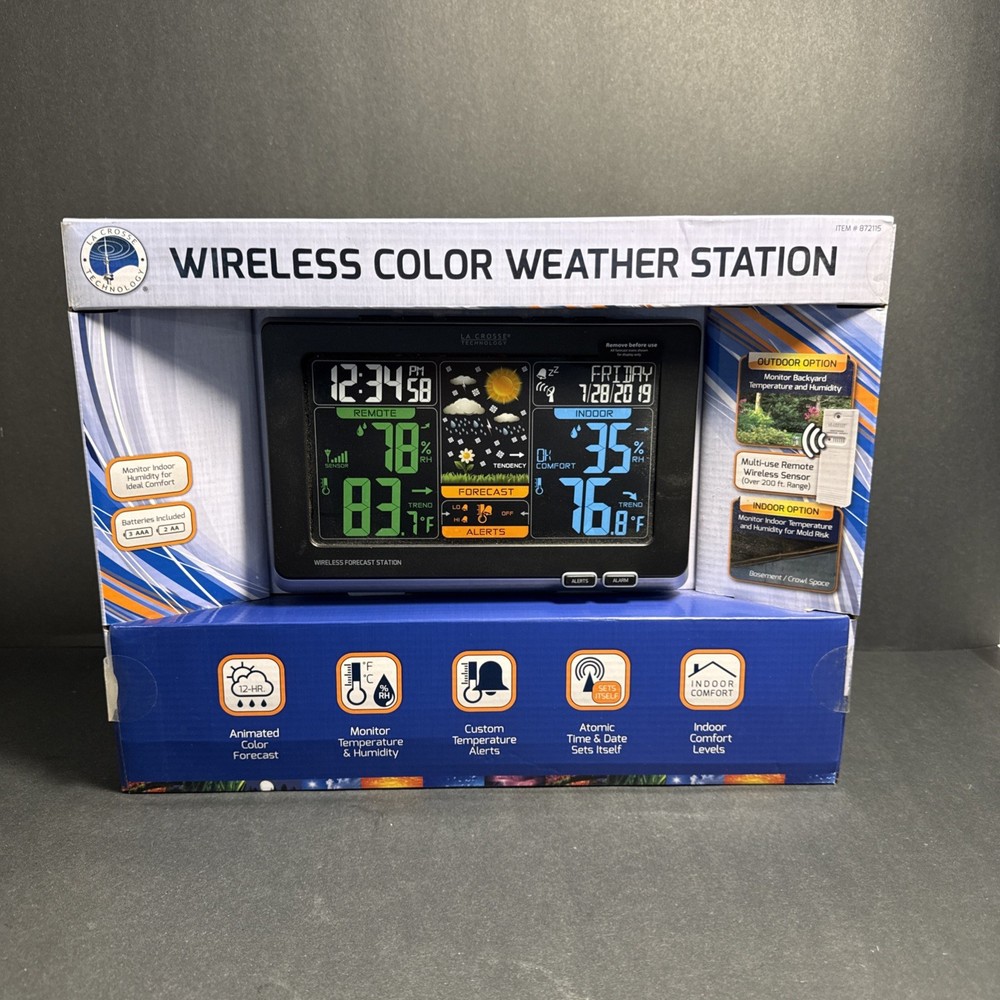 La Crosse Technology Wireless Forecast Station with Colored LCD C83349 New