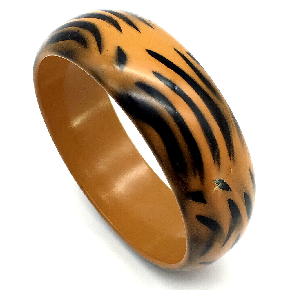 Black & Tan Tiger Stripe Hand Painted Acrylic Bangle Bracelet