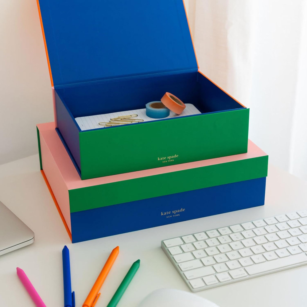 Decorative Storage Boxes with Lids, 2 Pack Sturdy Organizer Storage Bins, Includ