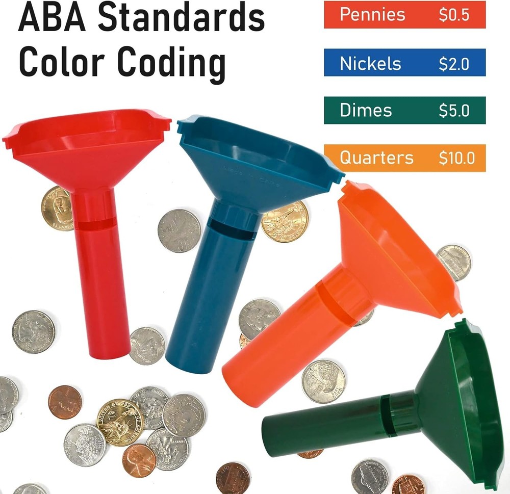 150 Assorted Color-Coded Coin Wrappers & 4 Durable Sorting Tubes Set