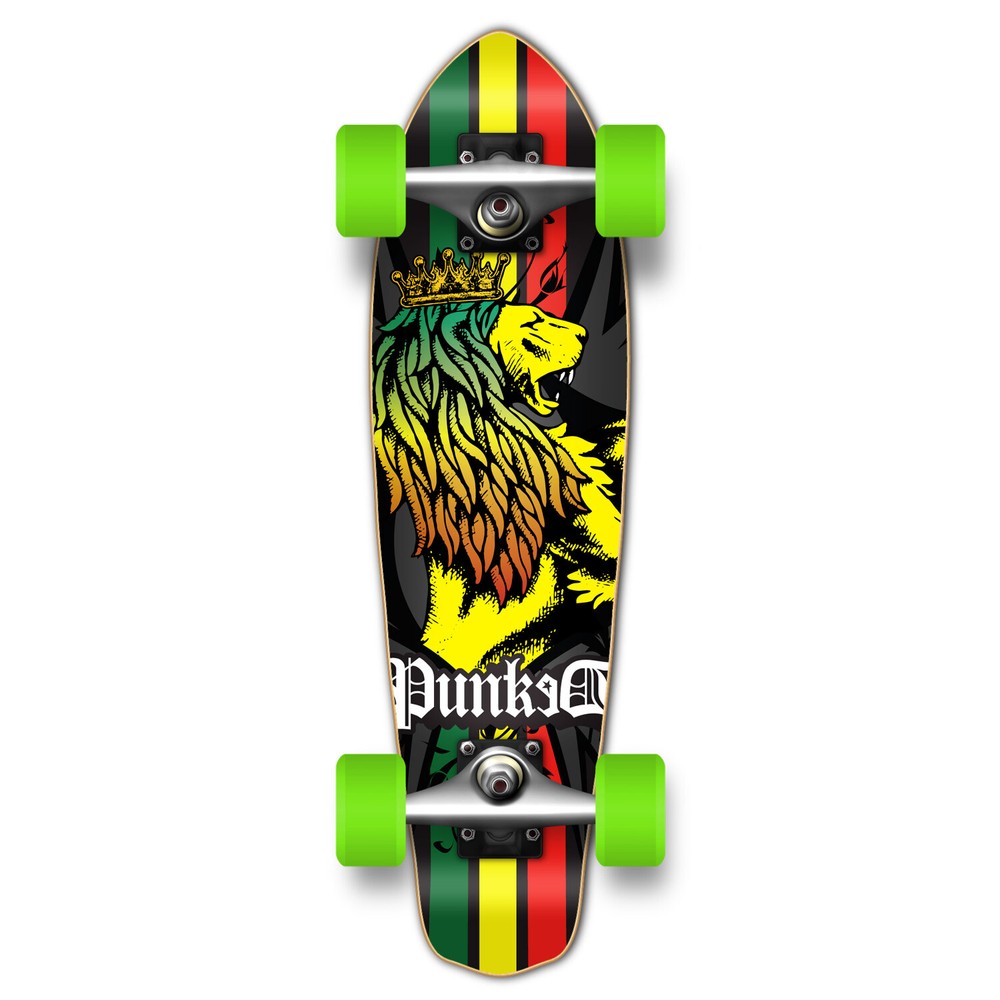 Yocaher Punked Micro Cruiser Longboard Skateboard - Rasta