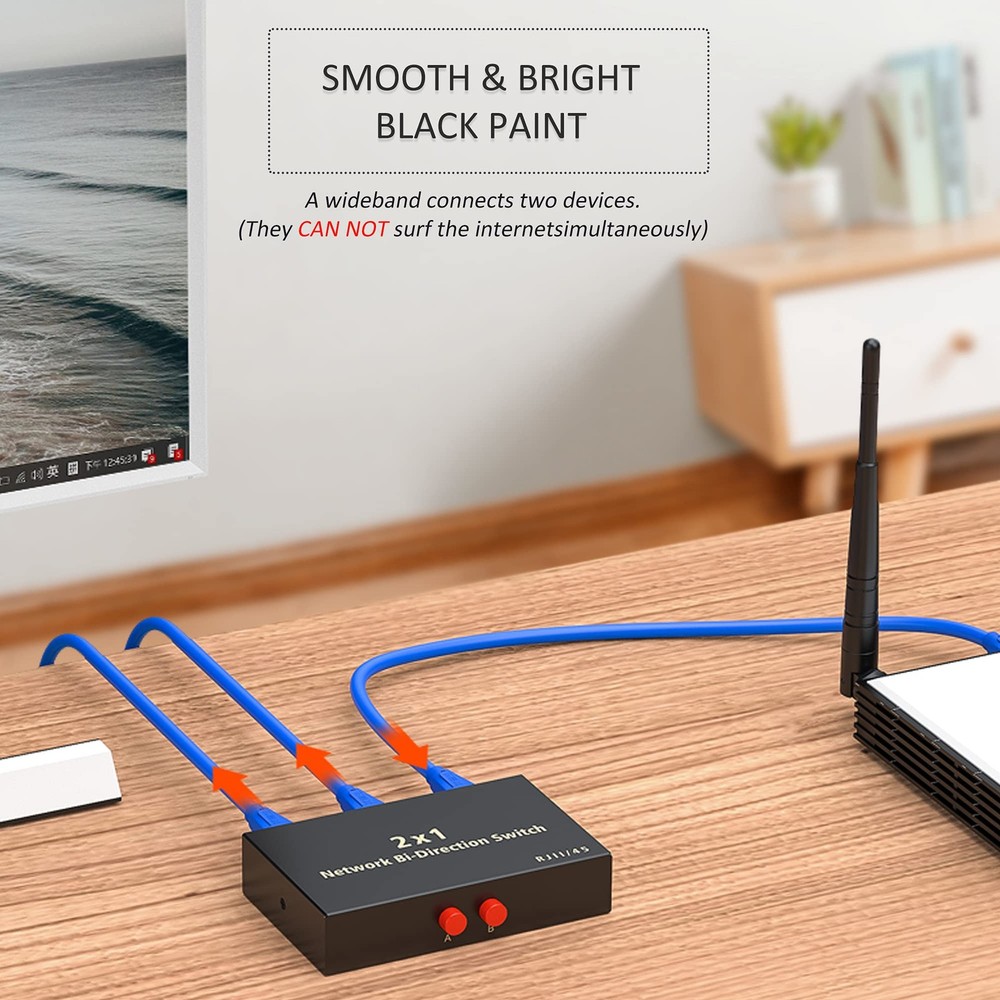 RJ45 Network Switch Selector 2x1 Ethernet Splitter Black