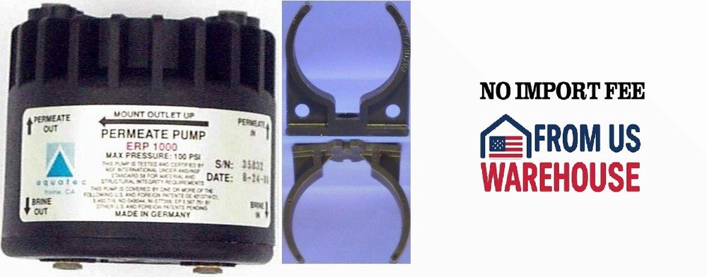 Aquatec ERP1000 Permeate Pump with Clip and 1/4 inch JG Inserts