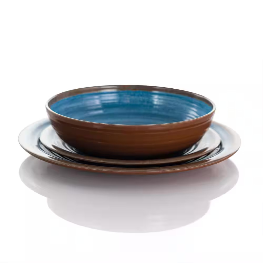 12-Piece Rippled Tides Blue Melamine Dinnerware Set (Service for 4)