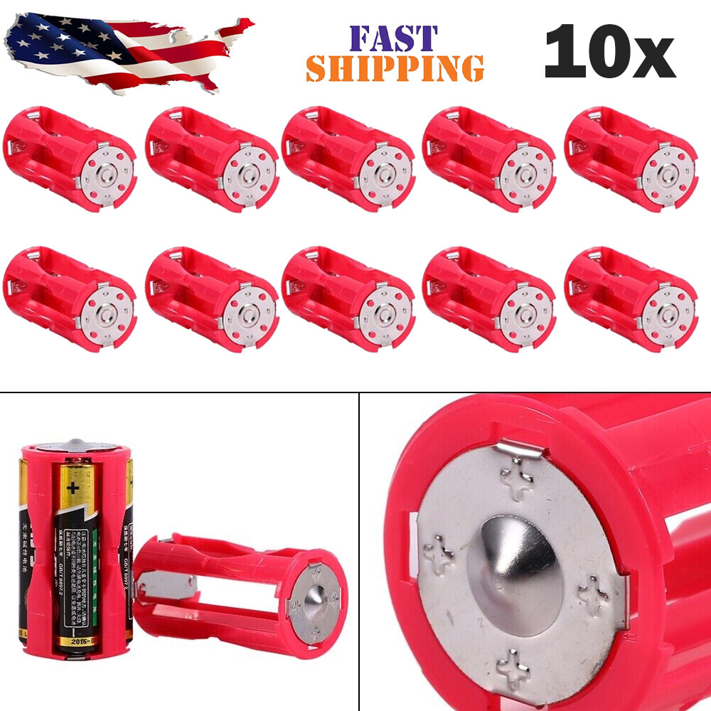 10PC 4AAA To C Size Parallel Battery Convertor Adapter Holder Cases Box Red NGF