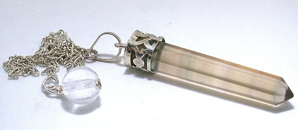 Fluorite Point Pendulum Silver Colored Chain Reiki Metaphysical  EBS4791-111622
