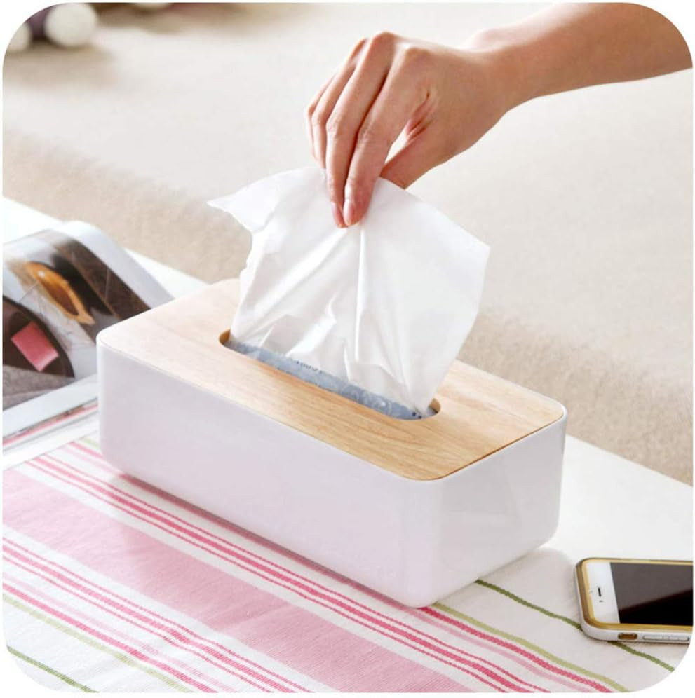 Wood Tissue Box Cover Rectangular Holder Large Size Bathroom Vanity Decor