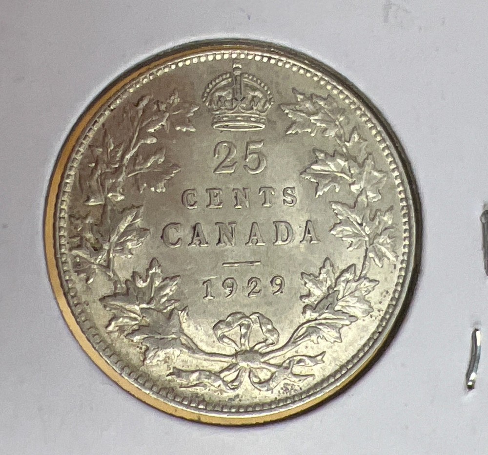 1929 Canadian Silver 25 Cent Coin
