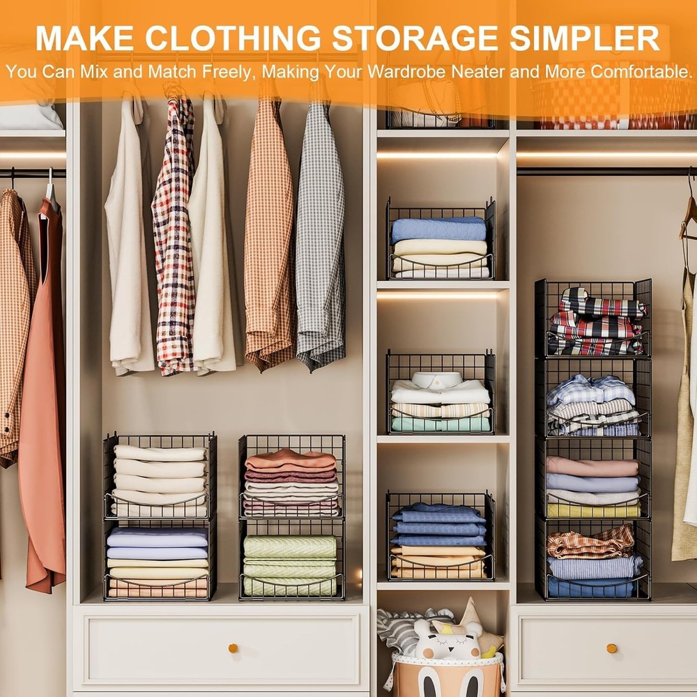 4-Tier Stackable Closet Organizer，Extra Large Clothing Cupboard Organizer Sys...