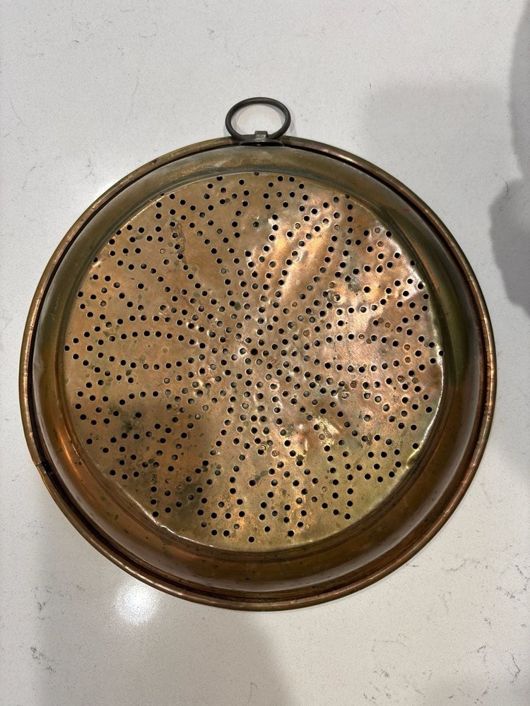 Vintage Hand-Hammered Solid Copper Colander Strainer with Hanging Ring