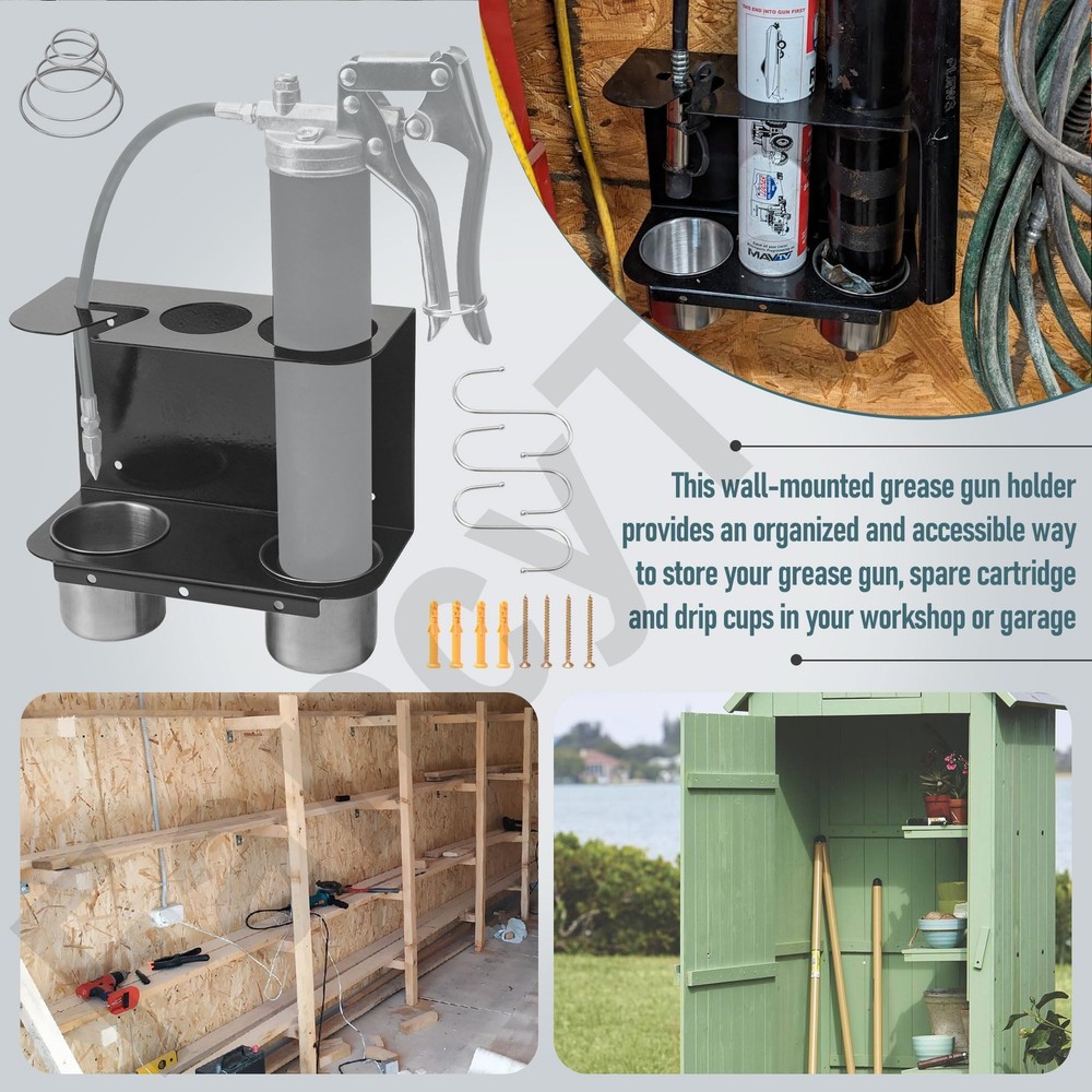 Grease Gun Holder, Storage Rack for Workshop Garage Black