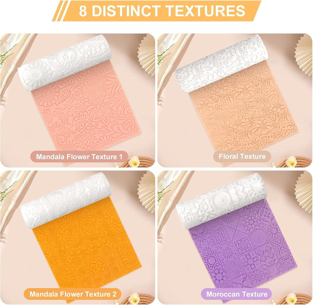 8 Pcs Polymer Clay Texture Roller, Texture Roller for Clay, Pottery Texture Roll