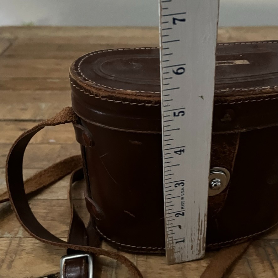 Vintage Brown Leather Binocular Case Red Lining & Leather Strap