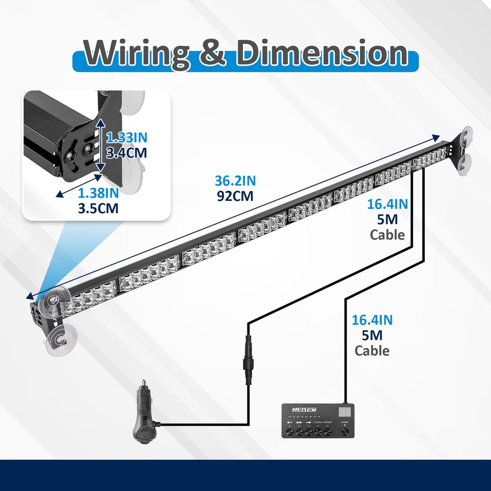 Emergency Hazard Warning Strobe Traffic Advisor Light Bar 48 LEDs Amber White
