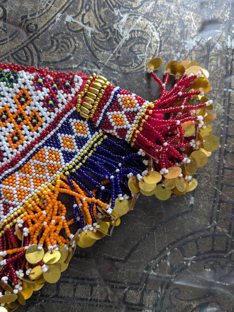 Vintage Kuchi Tribal Beaded Textile Patch Triangular 13" x 9" (19759)