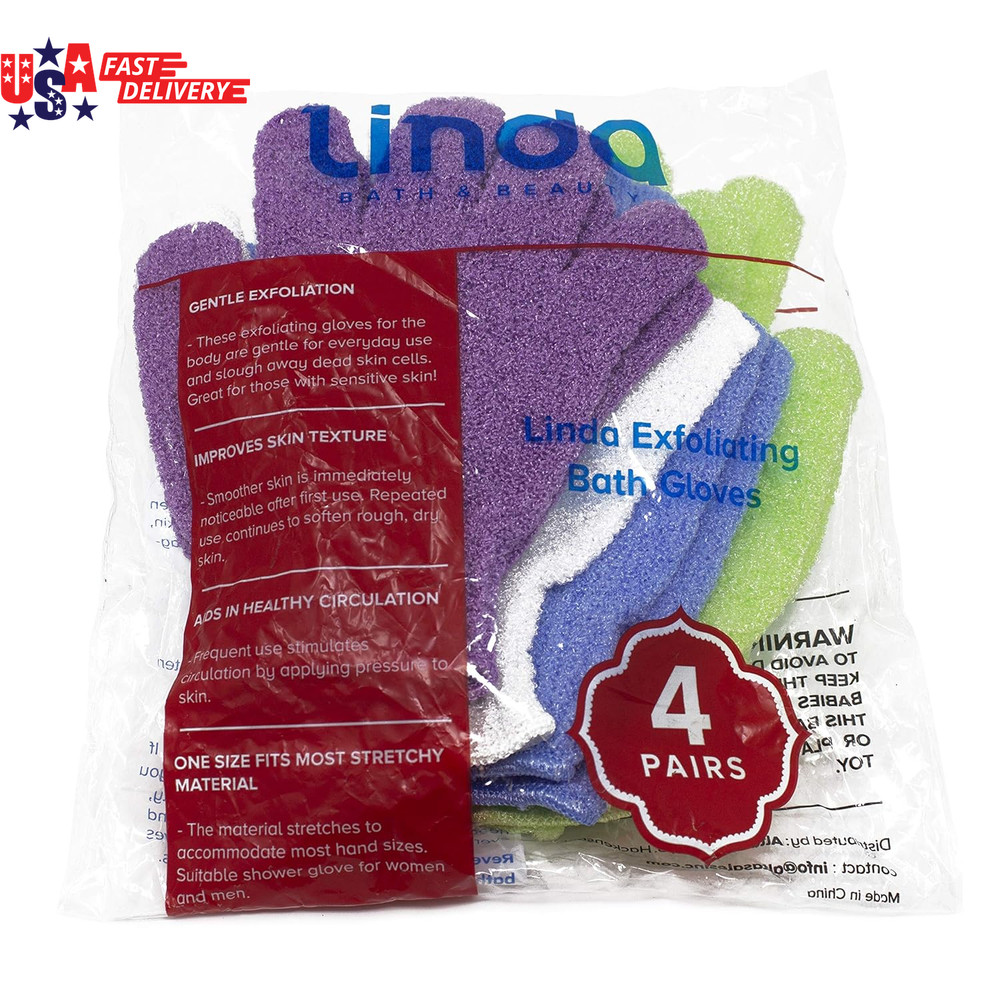 Exfoliating Bath Gloves, Pack of 4