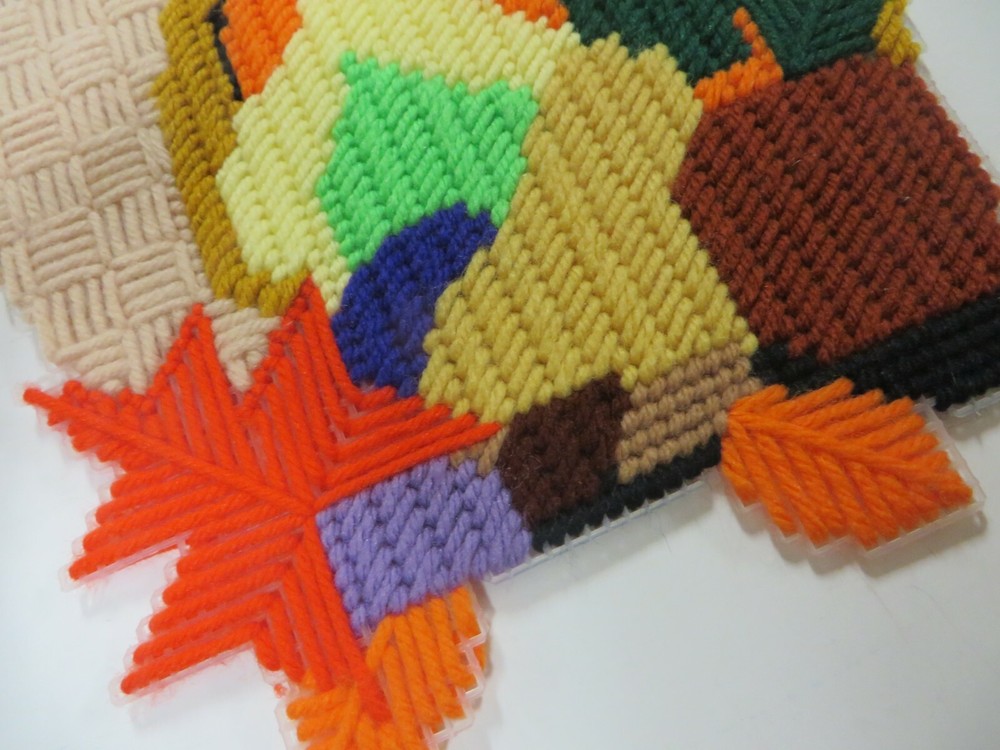 Plastic Canvas THANKSGIVING Completed Project Needlework 12" x 8" CORNUCOPIA