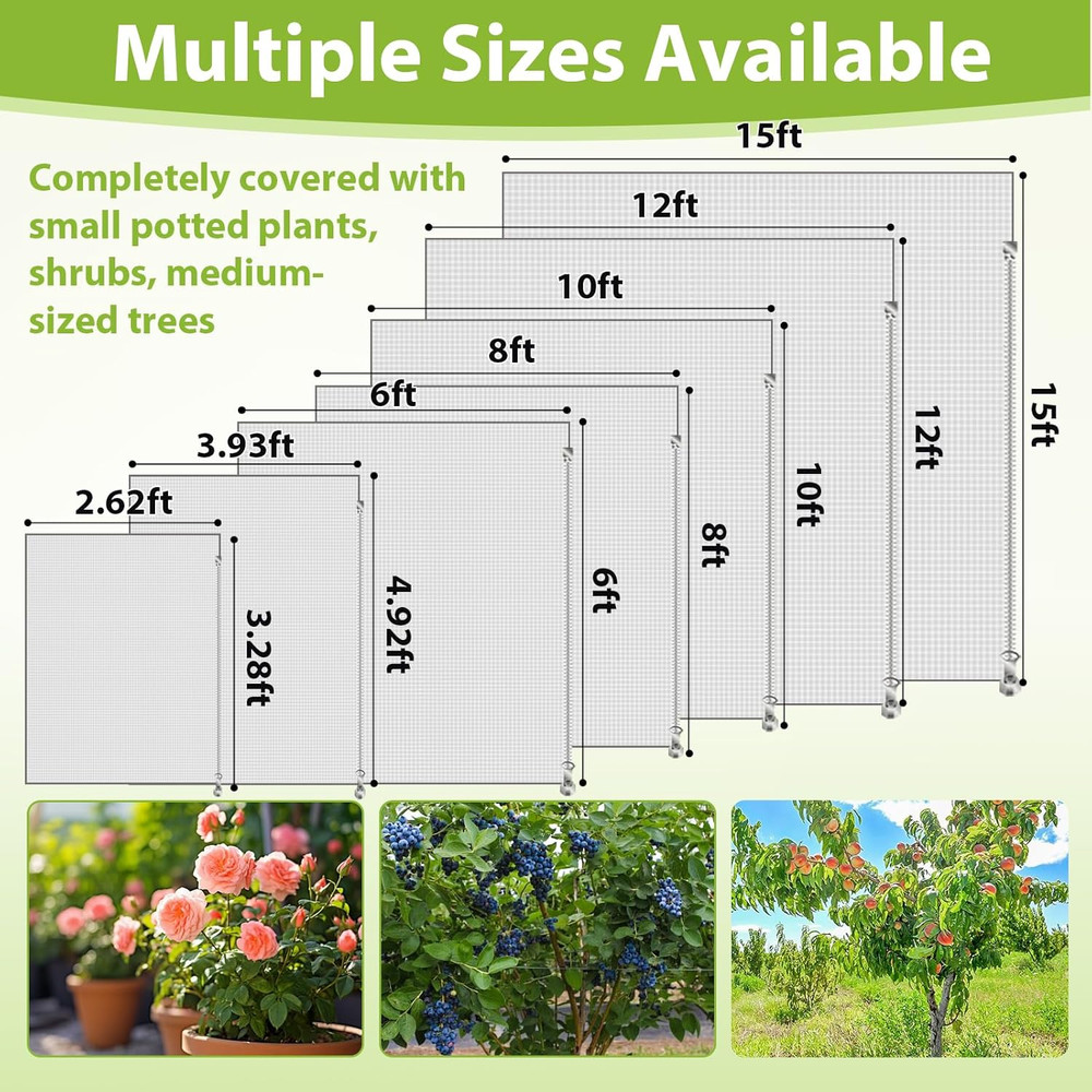 Large Fruit Tree Netting 2PCS 8 x 8FT with Drawstring and Zipper