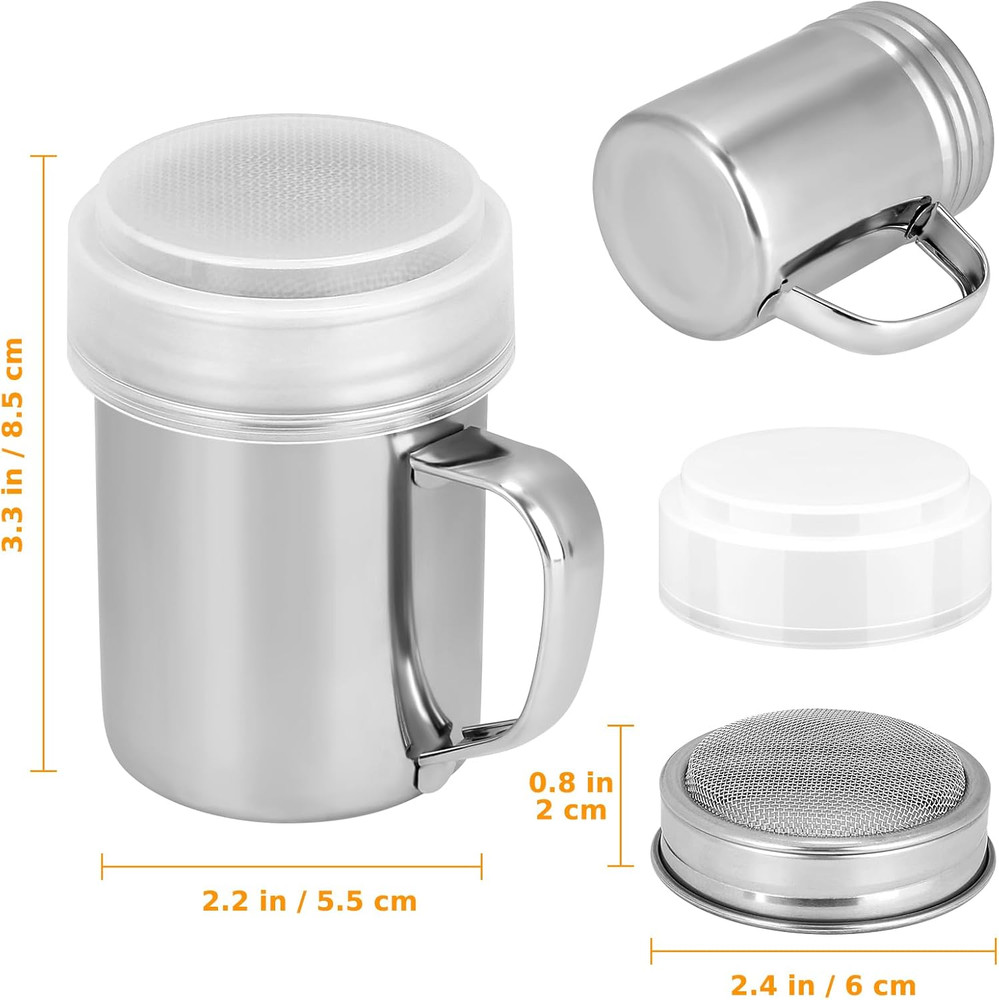 2 Pack Powdered Sugar Shaker Duster, Cinnamon Shaker Flour Sifter, Fine Mesh ...