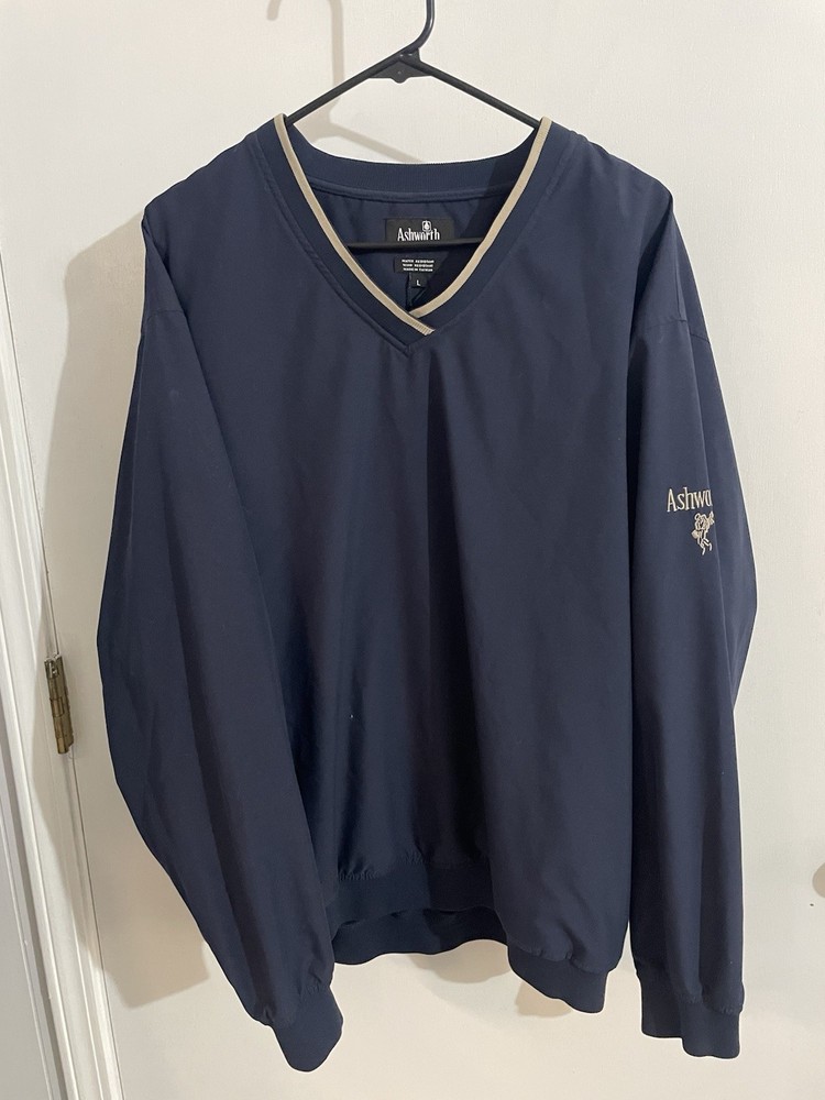 Ashworth Golf Weather System Pullover Size L Blue Wind Water Resistant Pockets