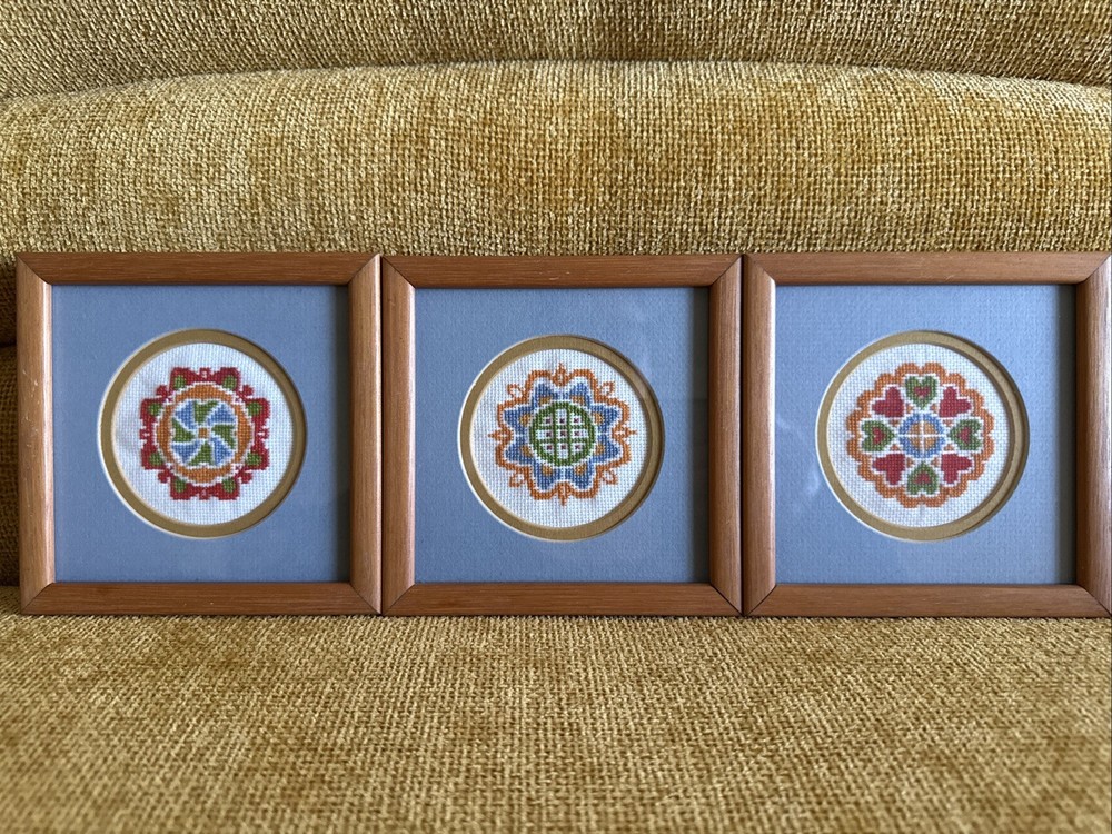 Vintage Cross Stitch Framed Mandelas Handmade