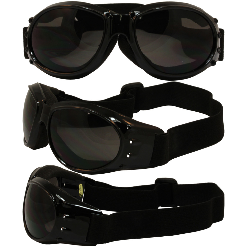 BALD EAGLE SMOKE LENS BLACK FRAME MOTORCYCLE GOGGLES BY BIRDZ